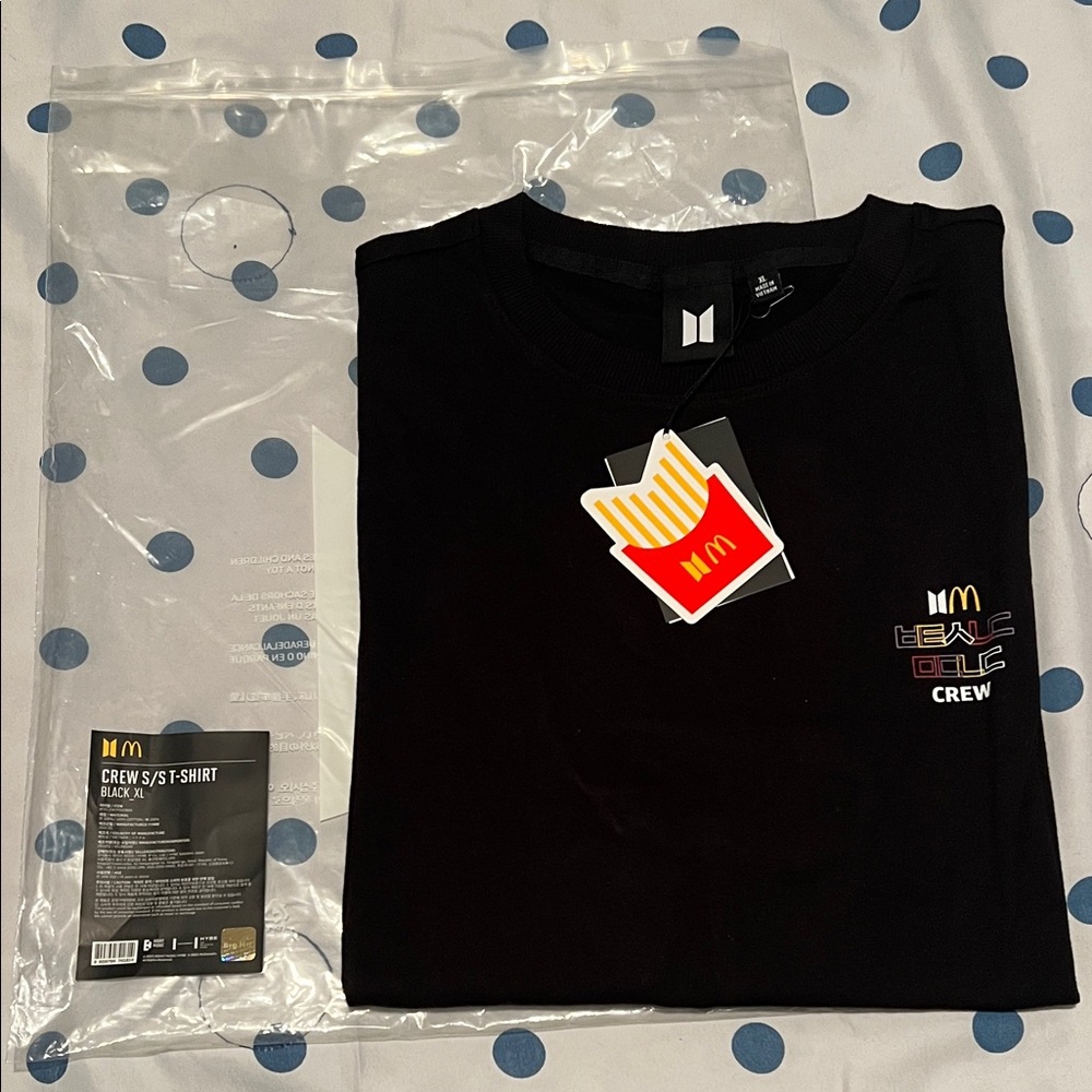 BTS and McDonald's Collaboration 
McDonald’s Crew Shirt 
Black T-Shirt with Logo